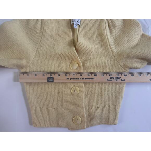 & Other Stories XS Yellow Alpaca Wool Blend Crop Sweater Cardigan Puff Slv #6252 - Picture 6 of 7